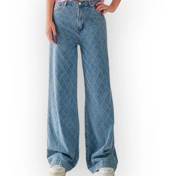 House of Harlow 1960 Denim - NEW House of Harlow Rhinestone Wide Leg Jeans | Size 4 (27) | light blue